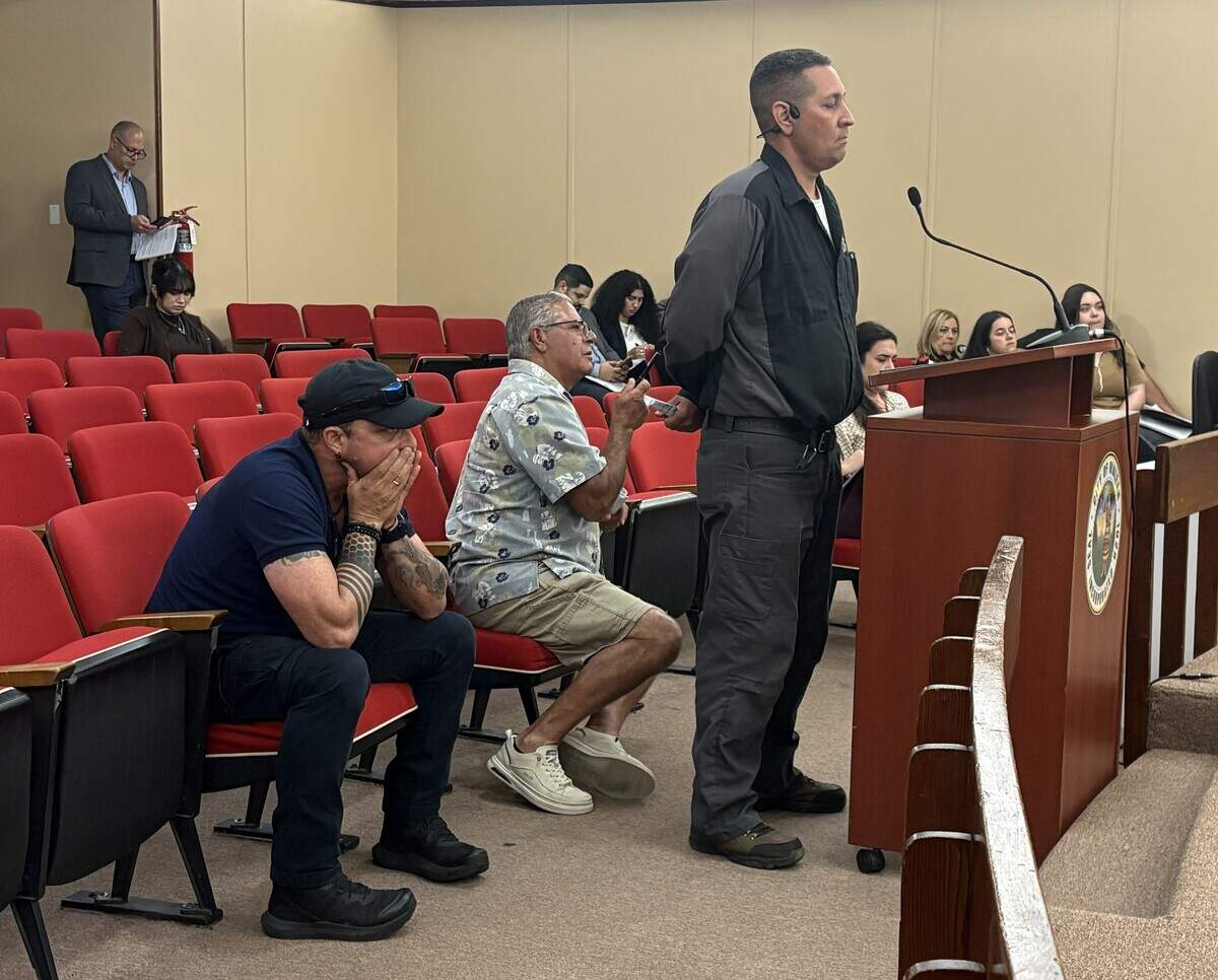 From left, Joanki Peña, Miguel Pita and Eddy Dennis, residents of West Third Court in Hialeah’s Palm Springs North neighborhood, speak before the City Council asking members to revise an ordinance that bans boats from being parked at townhouses.